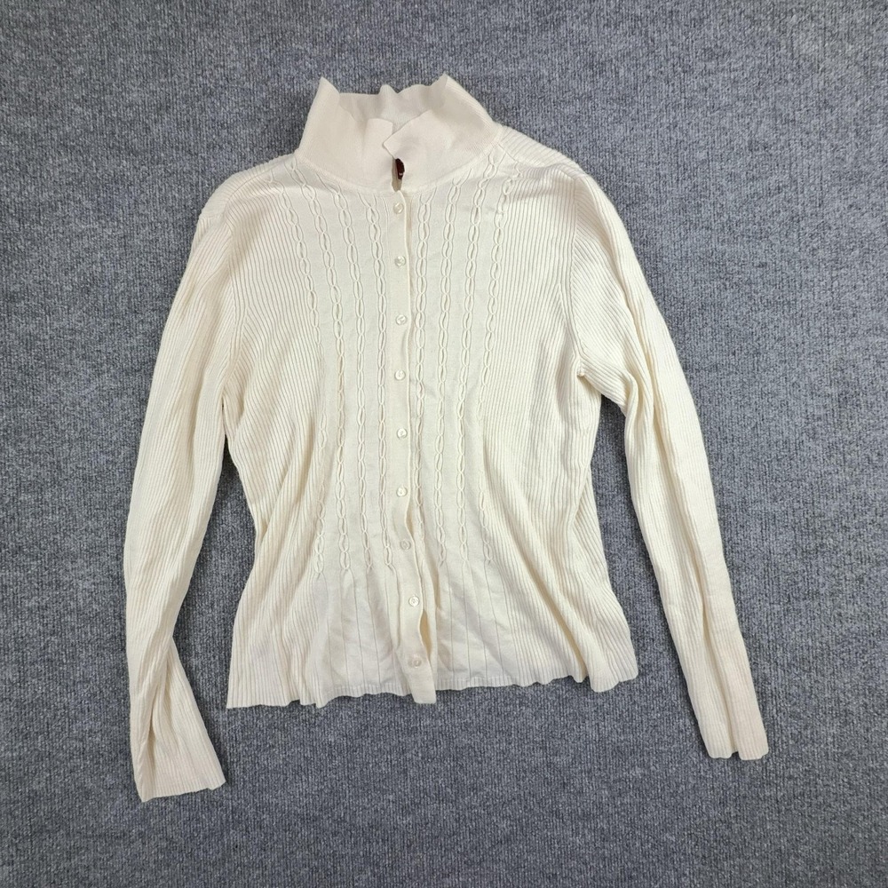 Merona Cardigan Sweater Womens XL White Mock Neck Cable Knit Button Front